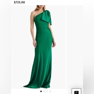 Sachin & Babi Green Asymmetrical One-Shoulder Aubrey Satin Charmeuse Gown